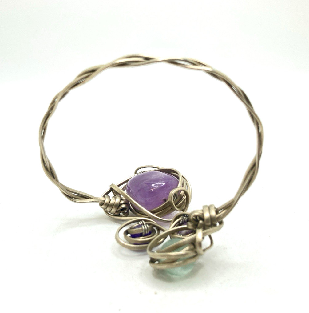 Silver-Toned Amethyst/Multi-Stone Bohemian Artsy Wrap Bracelet