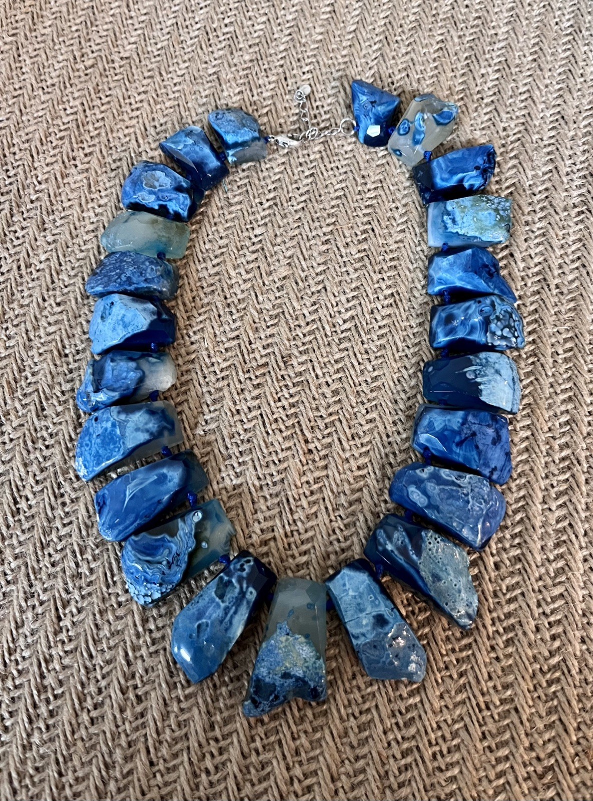 LUC CN Blue Agate Statement Necklace Sterling Silver Clasp