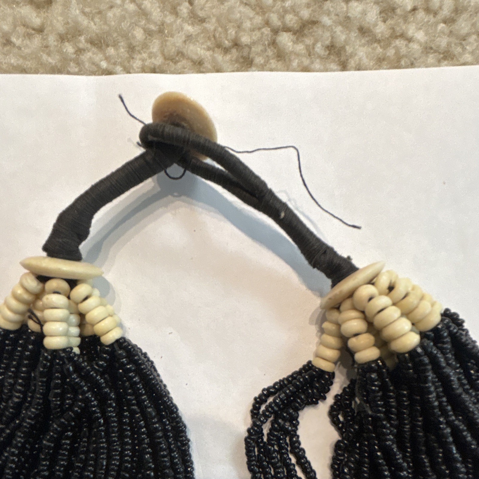 Vintage Style Multi Strand Black Seed Bead Statement Necklace Tribal Boho