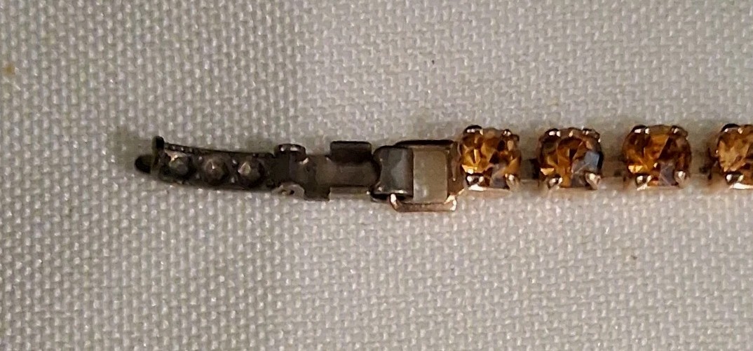 Vintage ArtDeco Style Topaz Amber Color Rhinestone Cocktail Tennis Bracelet