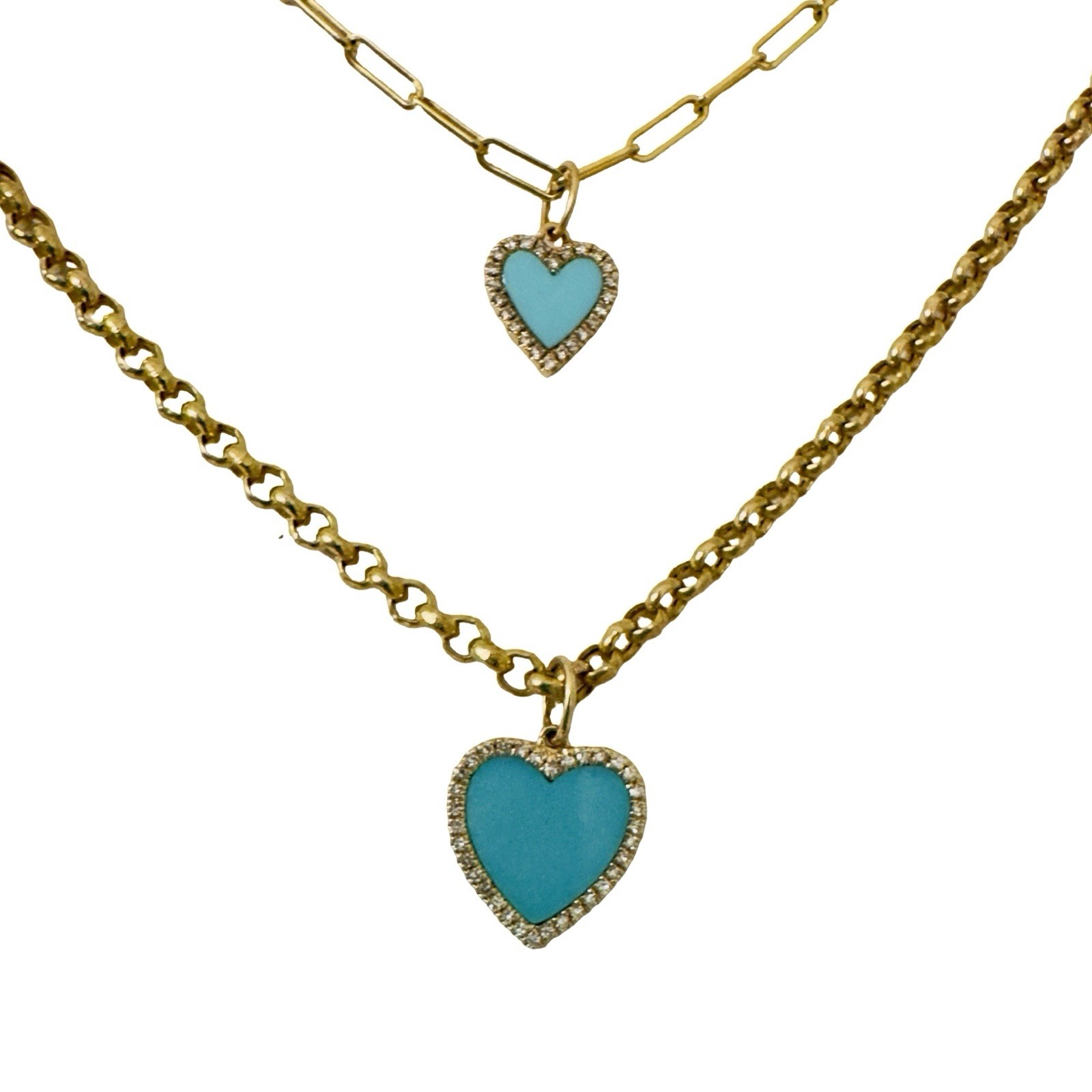 Petite 14K Gold Turquoise Heart Pendant Diamond Halo Dainty Everyday Charm