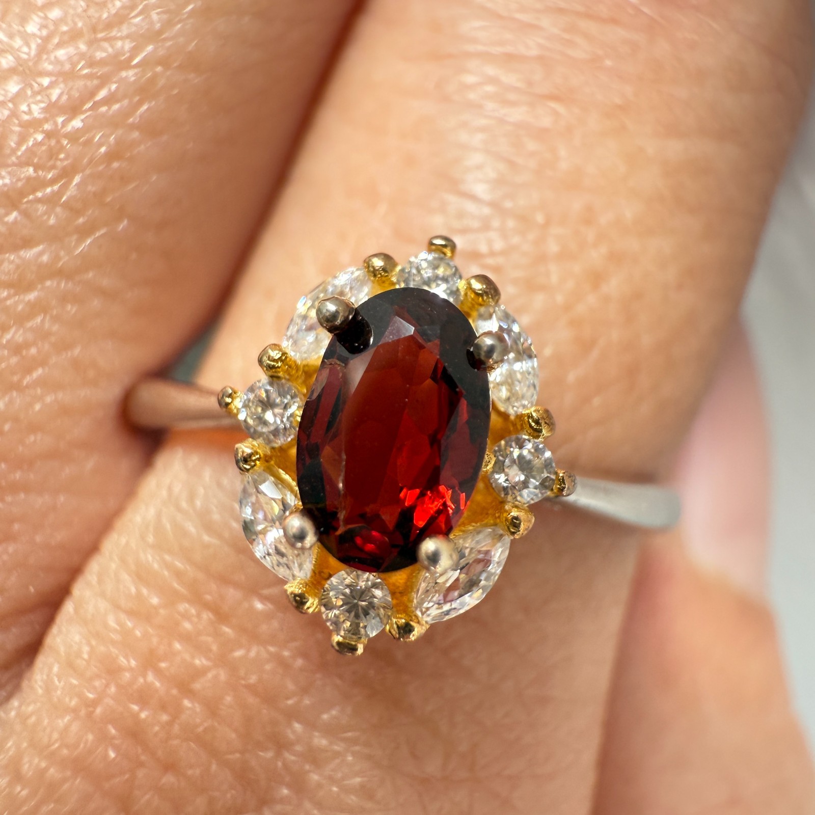 925 Sterling Silver Ring 6x4mm Natural Rhodolite Garnet Gemstone Zircon Red Gift