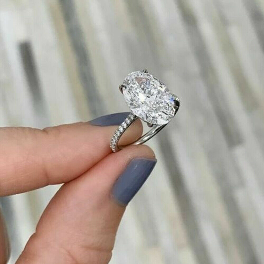 3 Carat White Oval Cut Moissanite Solitaire Engagement Ring Solid 14k White Gold