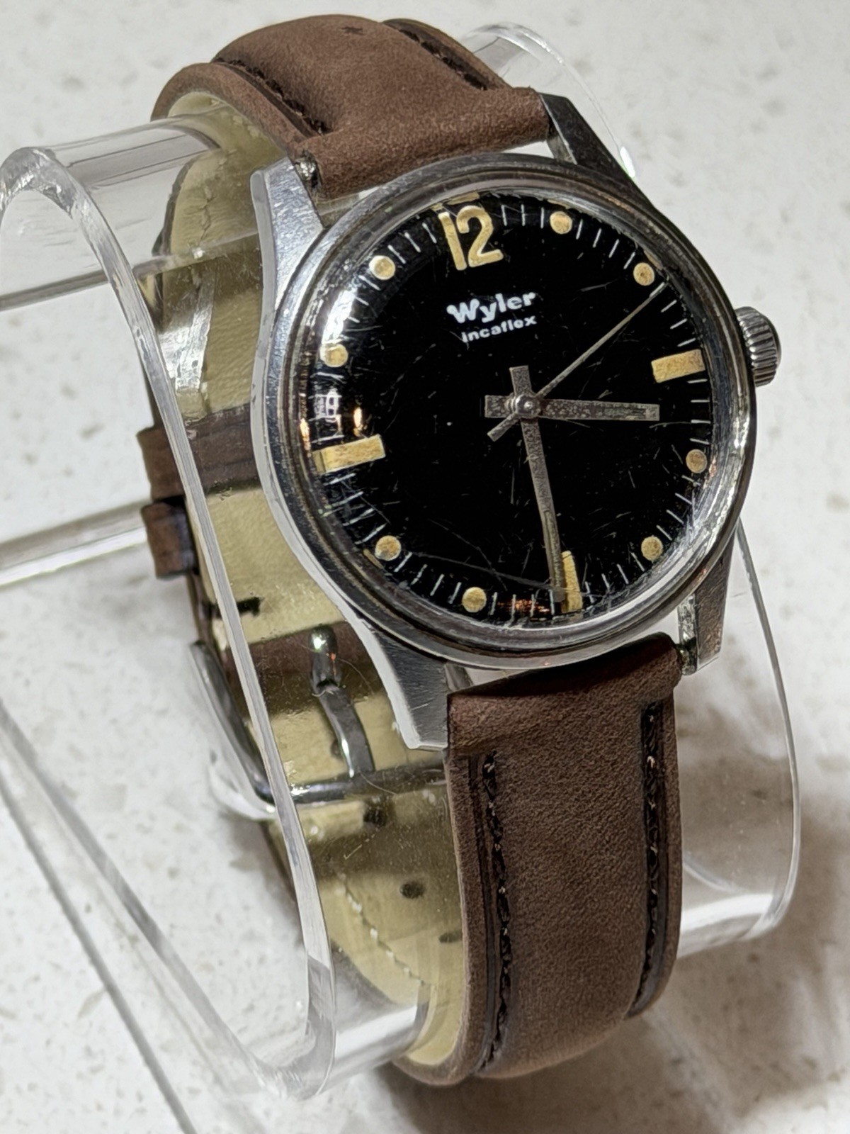 Vintage Wyler Incaflex Military Black Dial 1974-1122
