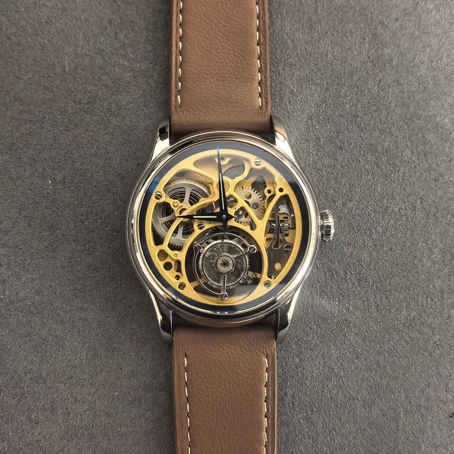 Merkur Men Tourbillon Watch Mechanical Wristwatch Sapphire Skeleton Carved Dial