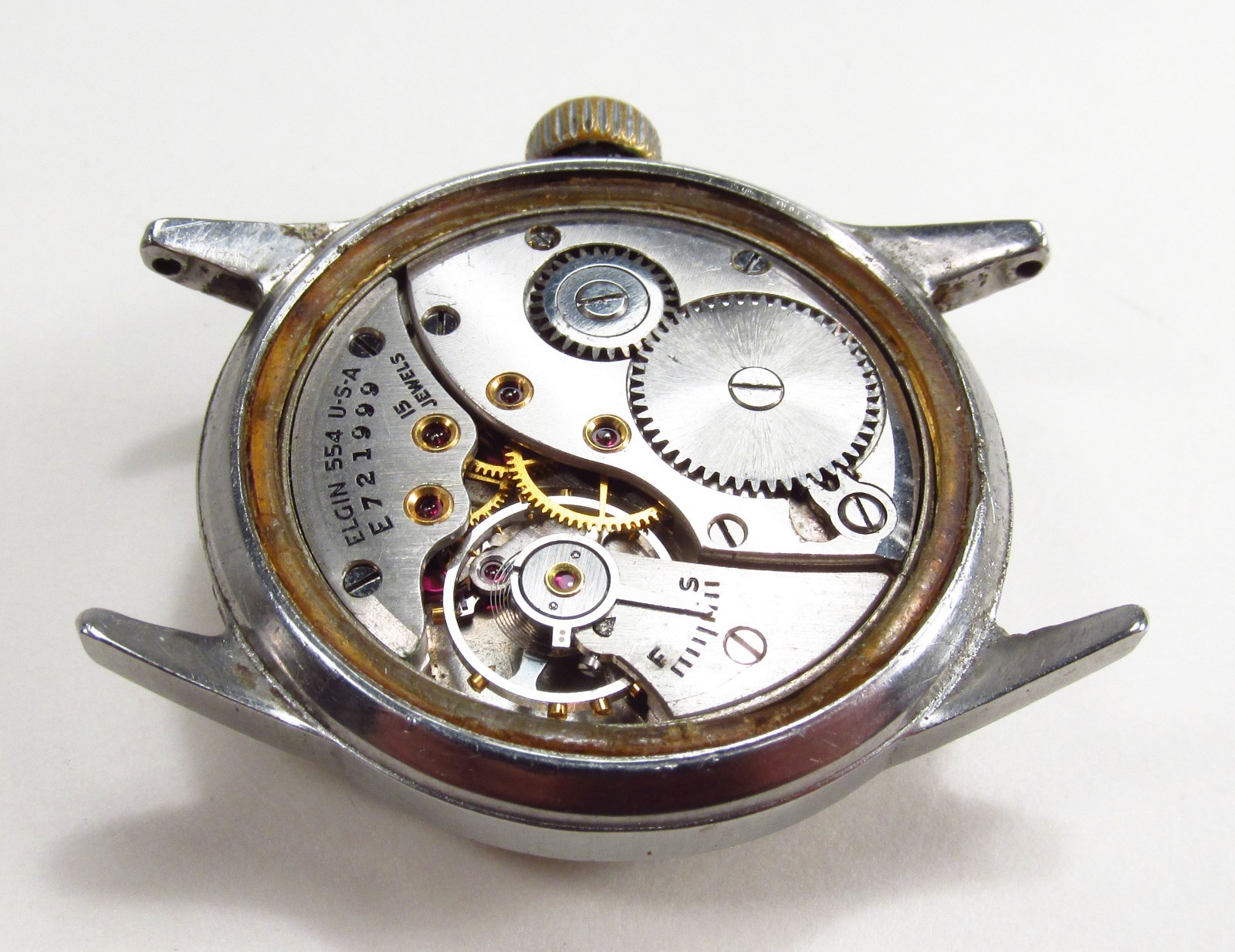 Vintage 1942 Elgin USA 15J Grade 554 WWII Military Style Mens Wrist Watch As-Is