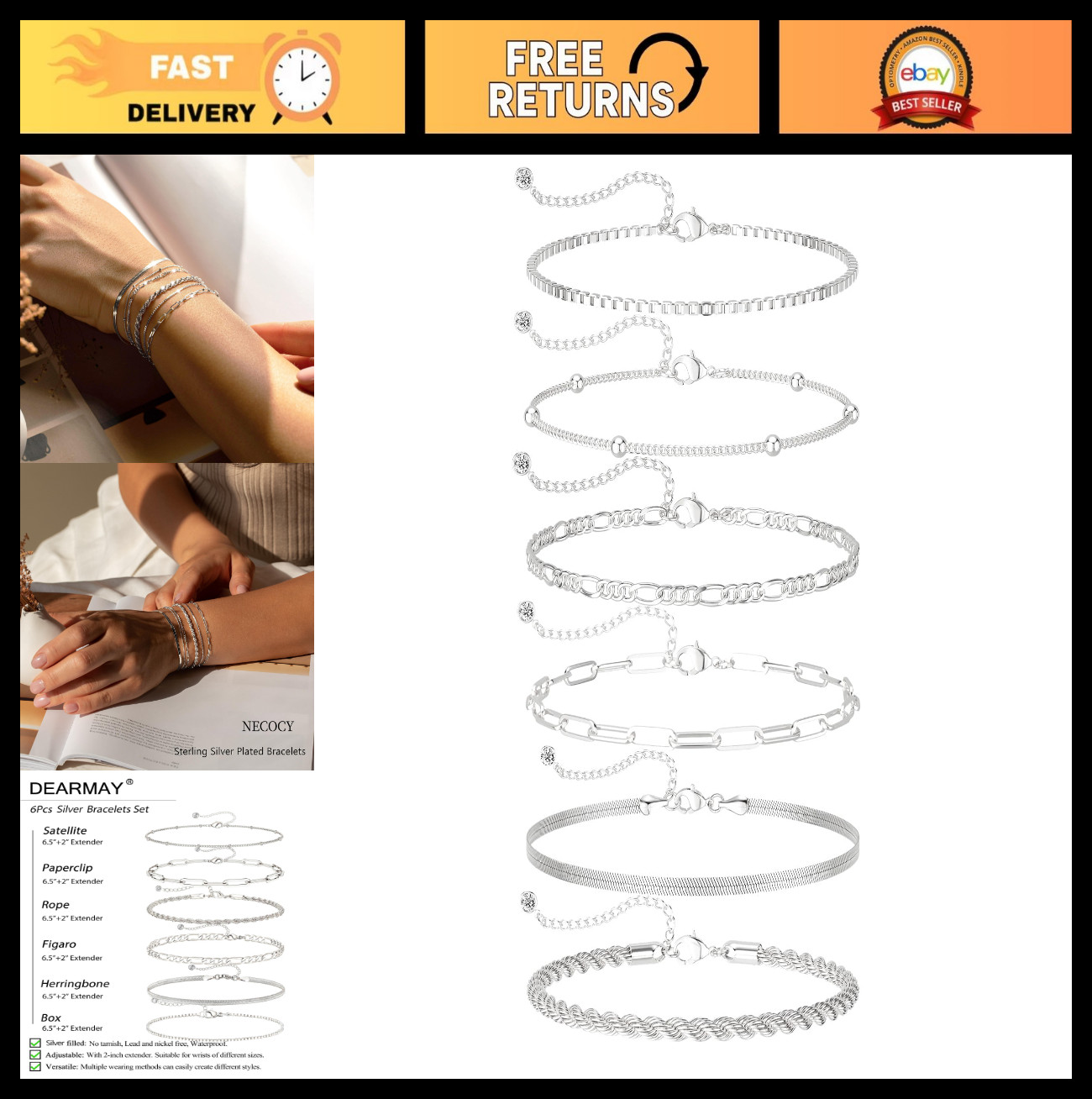Waterproof Gold Bracelet Set for Women – Non-Tarnish Cuban Paperclip Chain, Stac
