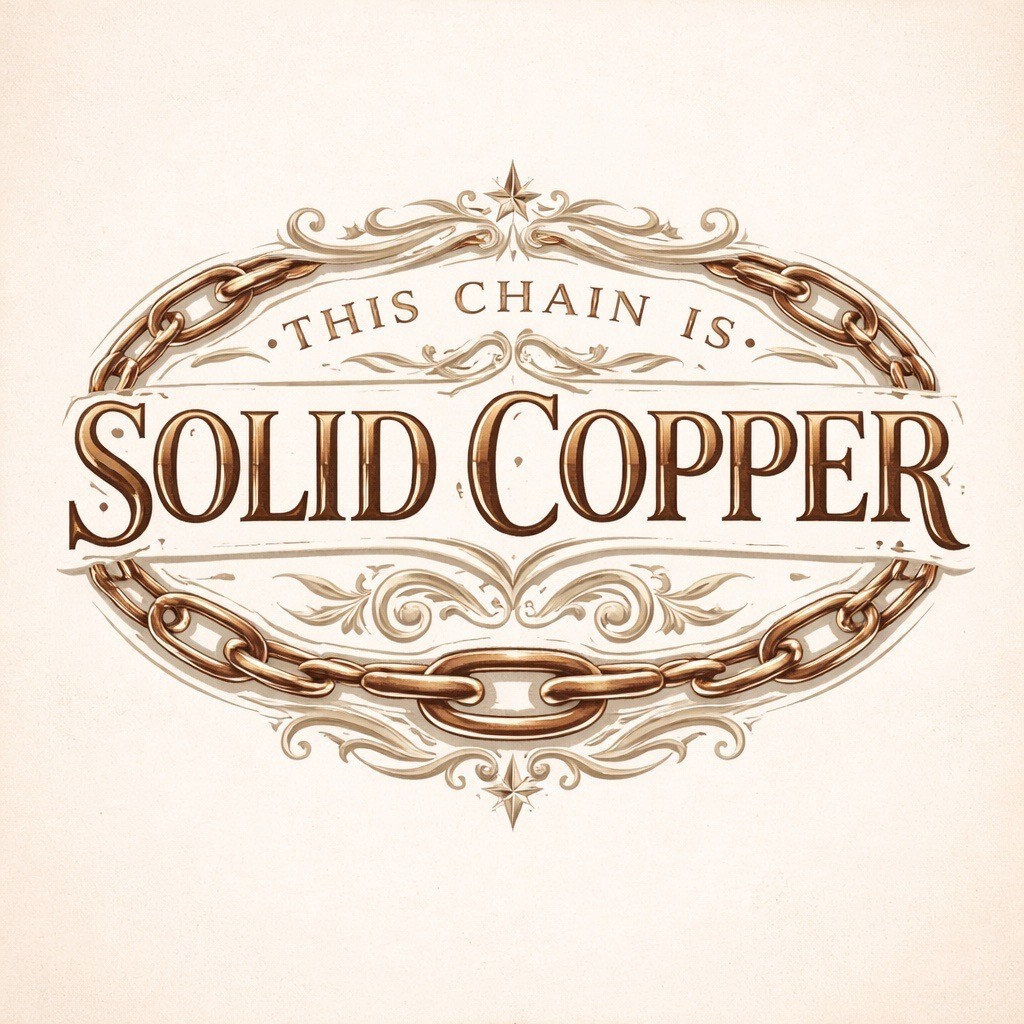 Solid Copper Chain CN627G – 3/16 of an inch wide. Available in 18 to 30 inches.
