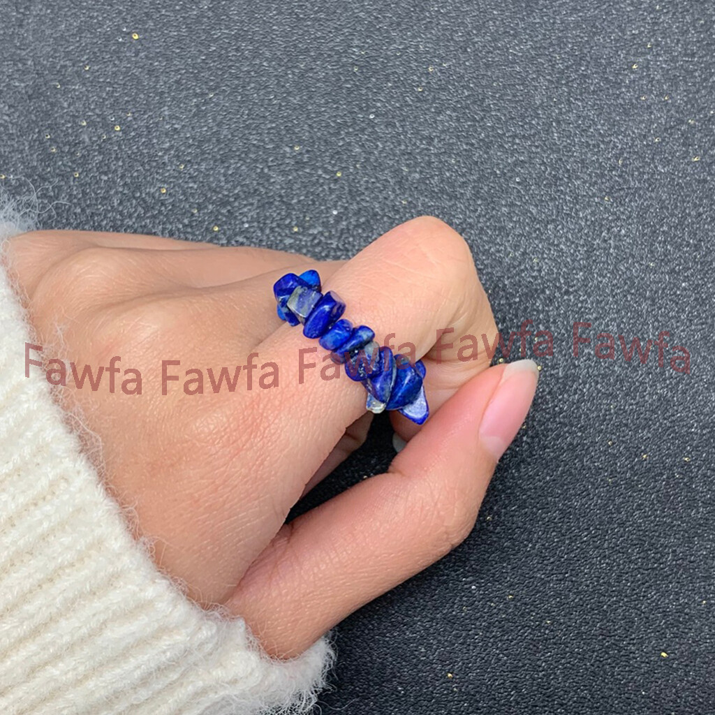 Natural Multicolor Gemstone Irregular Gravel Chip Beads Adjustable Stretchy Ring