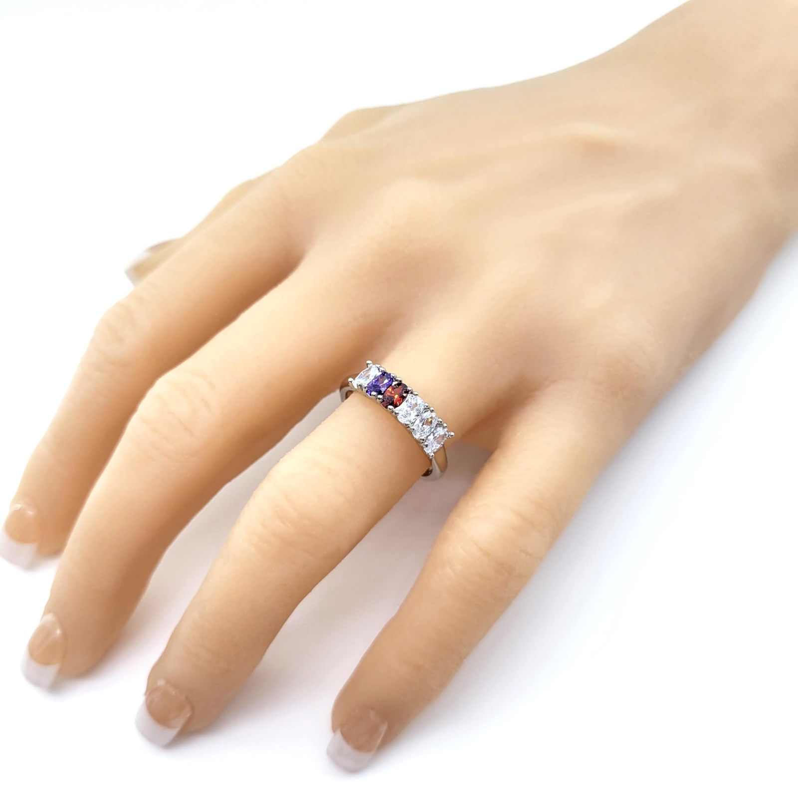 Oval Lucita Mothers Ring 1-7 Simulated Birthstones Silver, 10K or 14K Gold