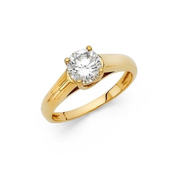 14K Solid Yellow Gold 1ct Promise Solitaire Bridal Engagement Ring Anillo de Oro