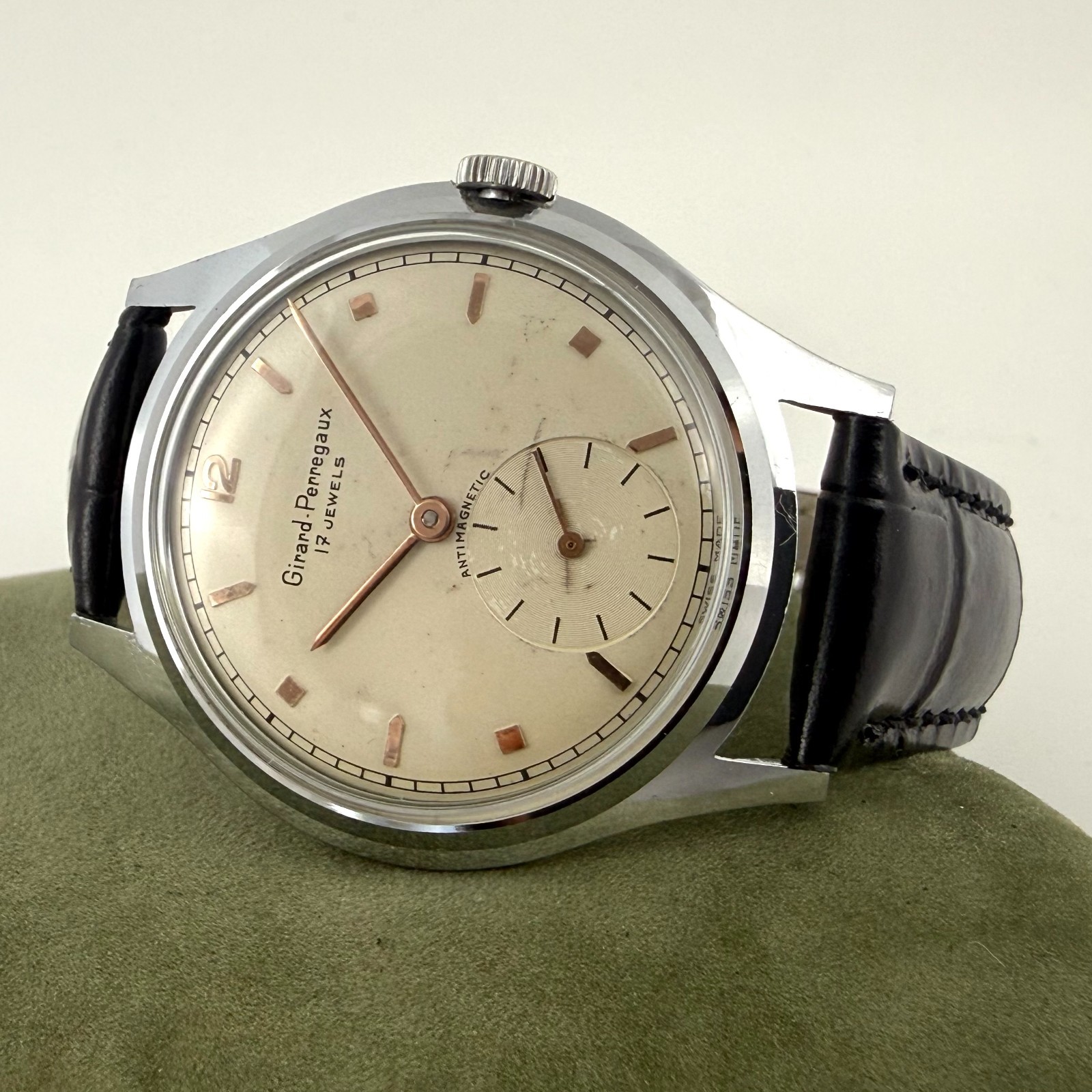 FINE GIRARD PERREGAUX VINTAGE ORIGINAL DIAL MANUAL WIND STEEL GENTS WATCH