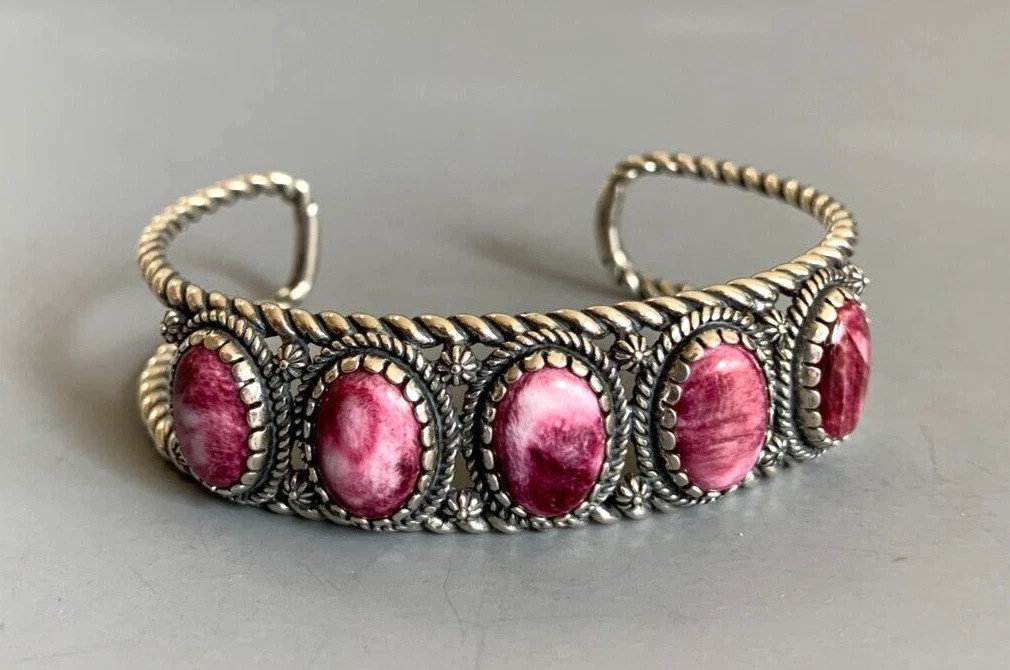 Carolyn Pollack American West Sterling Silver 5-Stone Purple Spiny Oyster Cuff B