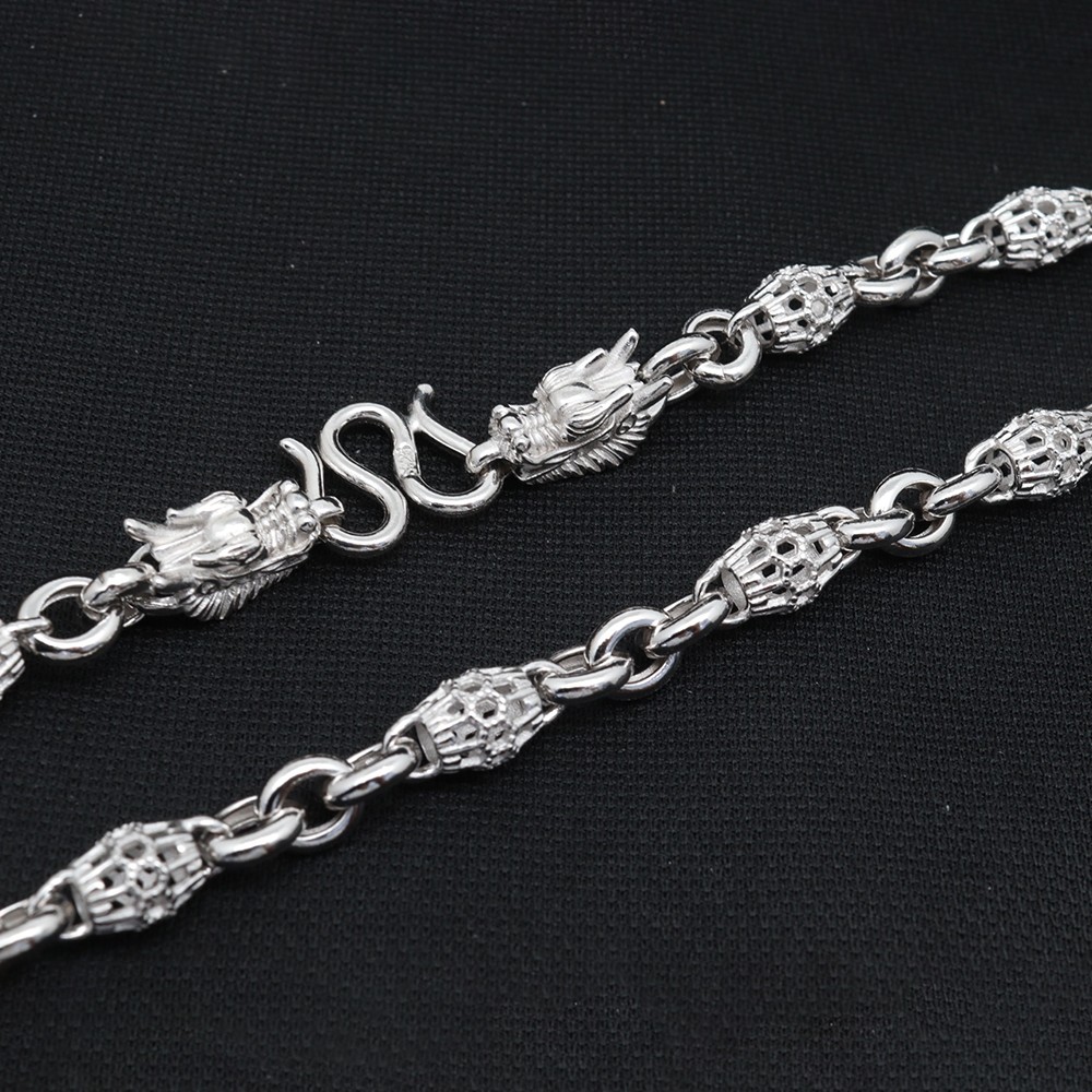 Pure S925 Sterling Silver Chain 6mm Barrel Beads Link Necklace 44-45g 21.6inch