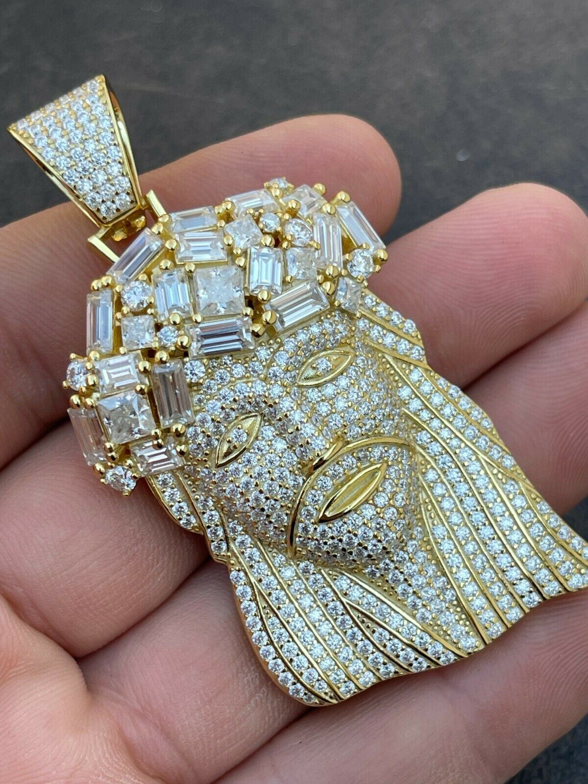 Iced Baguette MOISSANITE Gold Plated Jesus Piece Pendant Passes Test Out Hip Hop