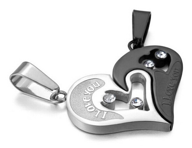 Hers His Stainless Steel I Love You Heart Men Women Couple Pendant Necklace 2 pc