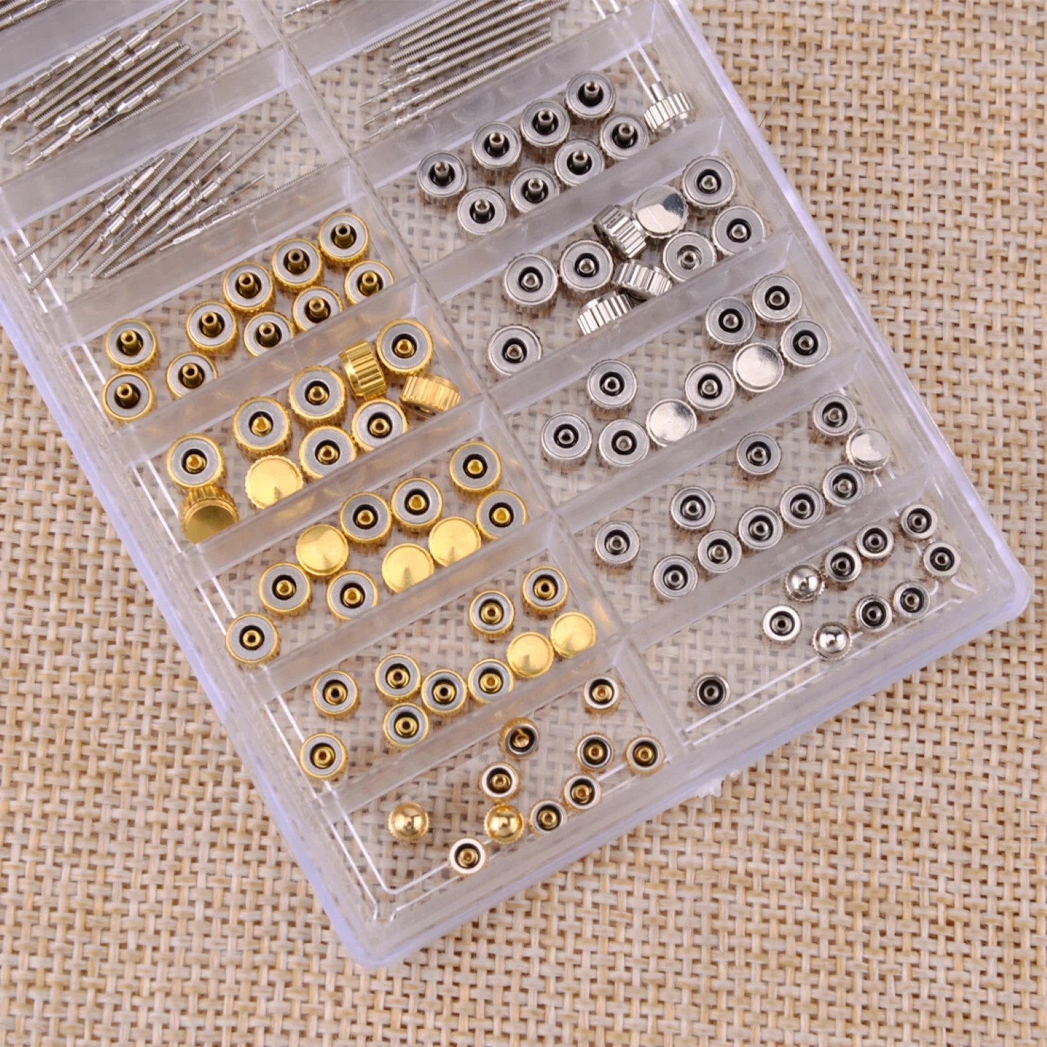 Assorted Watch Stem Extender & Crowns Repair Replacement Accessory Tool Box kit