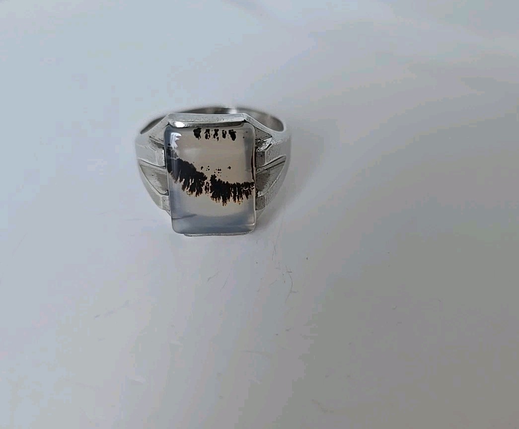 Men’s Ring 1950s Moss Agate Eagle In Flight Size 13 By Wheeler Mfg Sterling