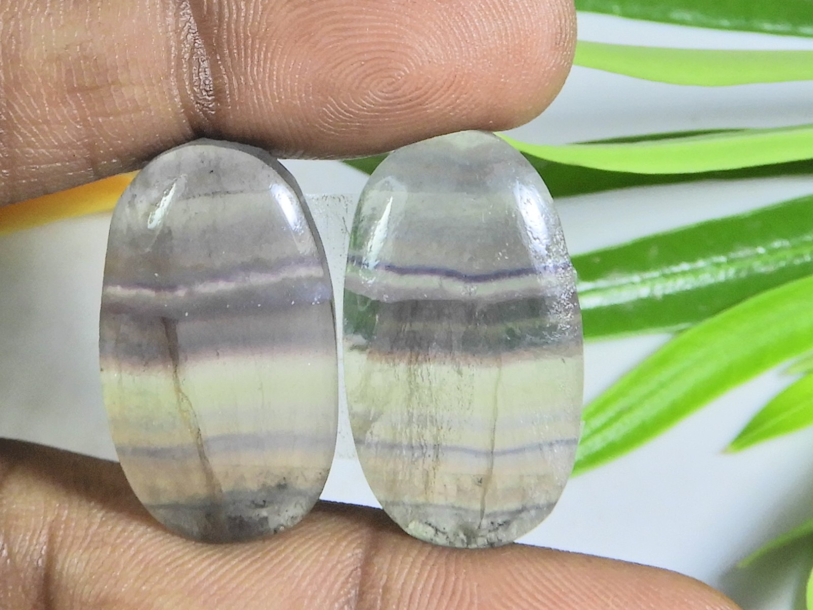 16X28MM Natural Rainbow Fluorite Pair Oval Cabochon Loose Gemstone 61Cts.