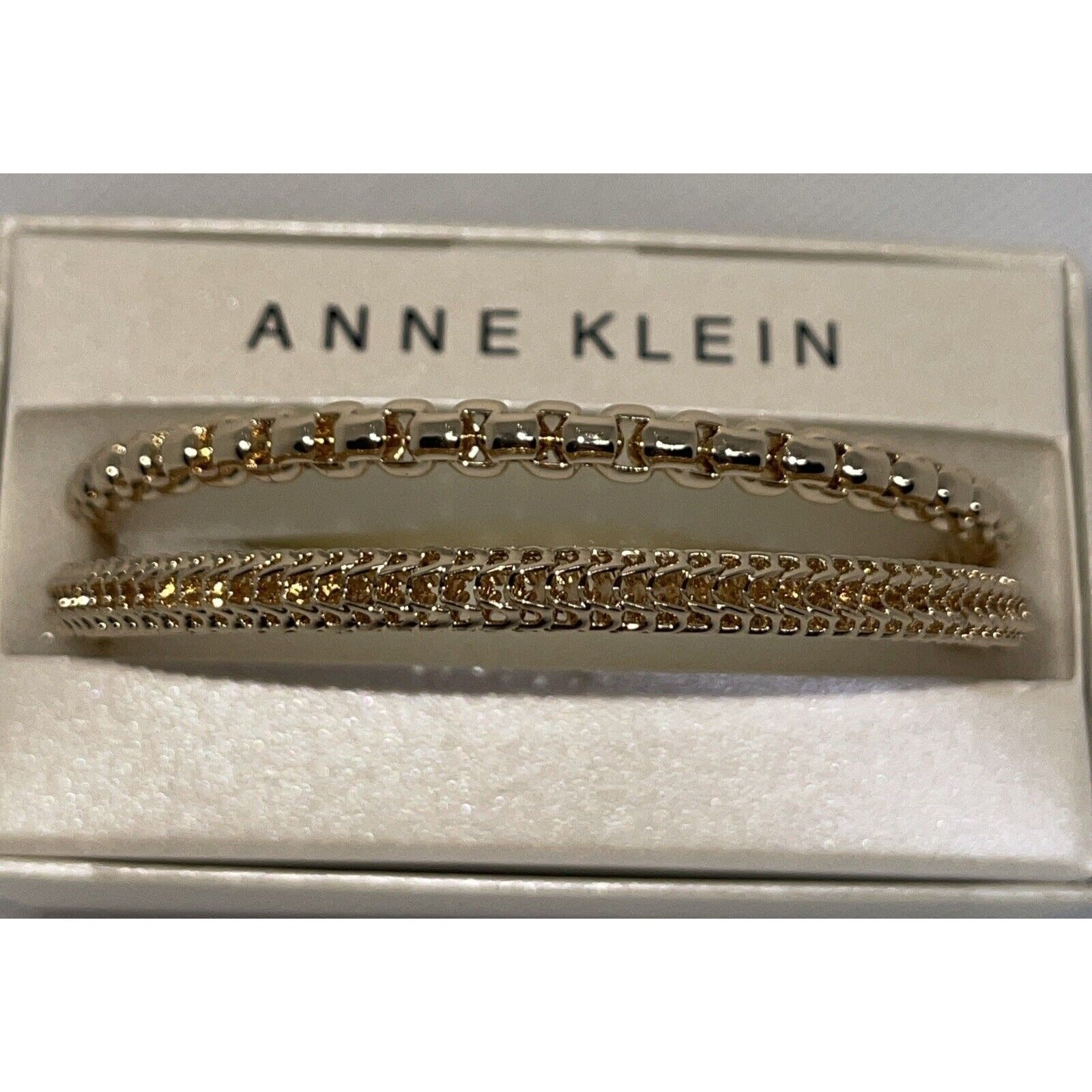 Anne Klein Gold Tone Bangle Bracelet (2 Piece Set) Trendy Stacking Style NWT