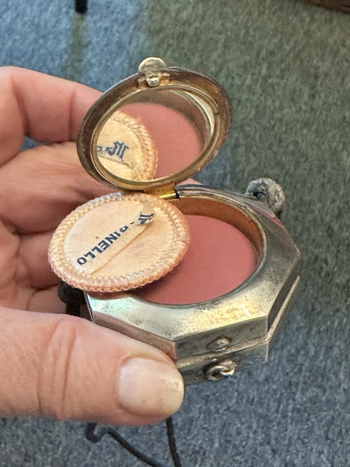 ART DECO NECKLACE WITH STERLING COMPACT/lipstick