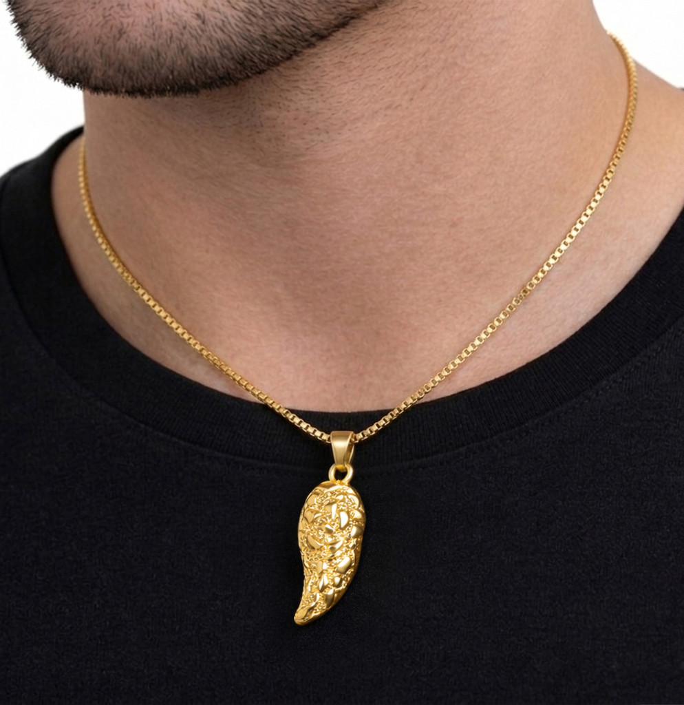 Italian 1/200 14k Yellow Gold Oro Overlay Nugget Pendant Cornocello Horn Colgant