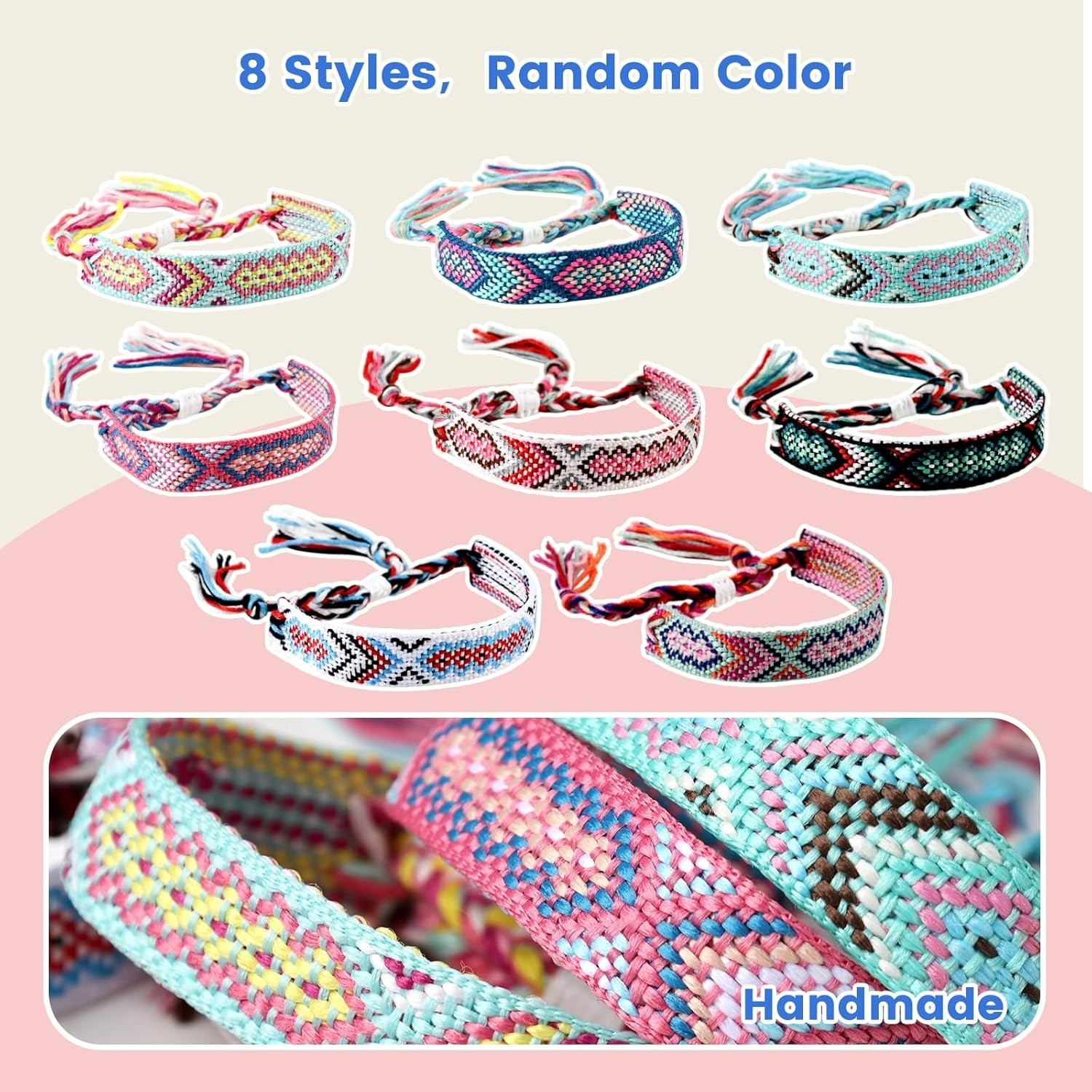 8PCS Handmade Nepal Style Colorful Woven Friendship Bracelets for All Ages