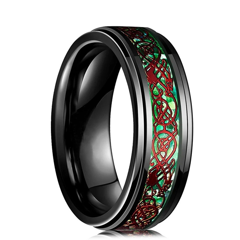 Men Women Gold Plated Blue Black Red Stainless Steel Celtic Dragon Band Ring 8mm