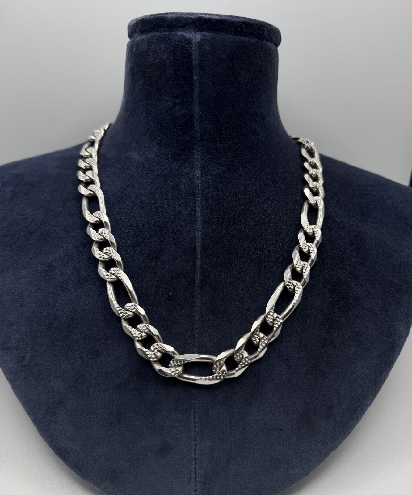 122g VTG Sterling Silver 925 Large Figaro Link Chain Necklace Heavy Size 21-1/2”