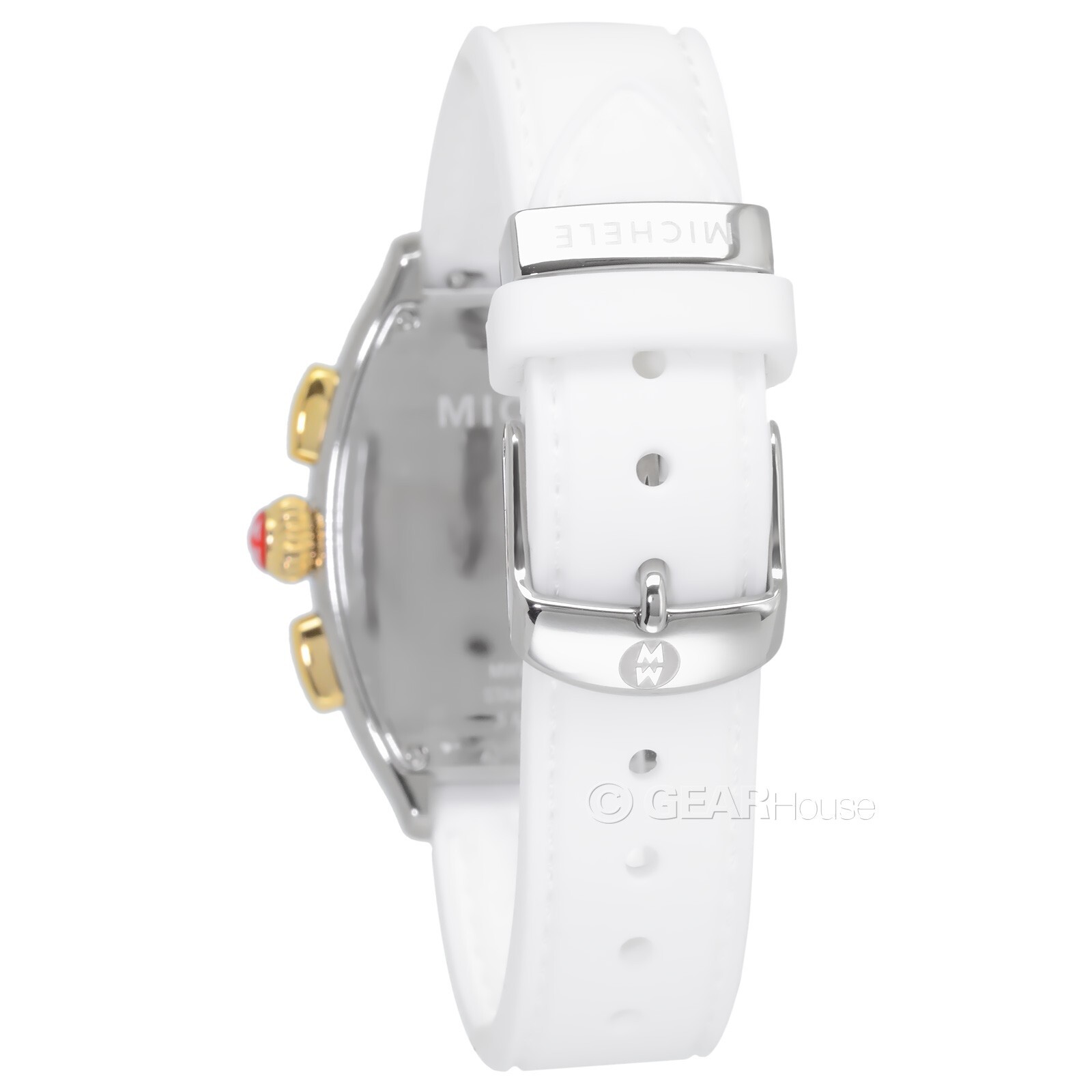 MICHELE Releve Womens Two-Tone Chronograph Watch Gold Silver White Silicone Band
