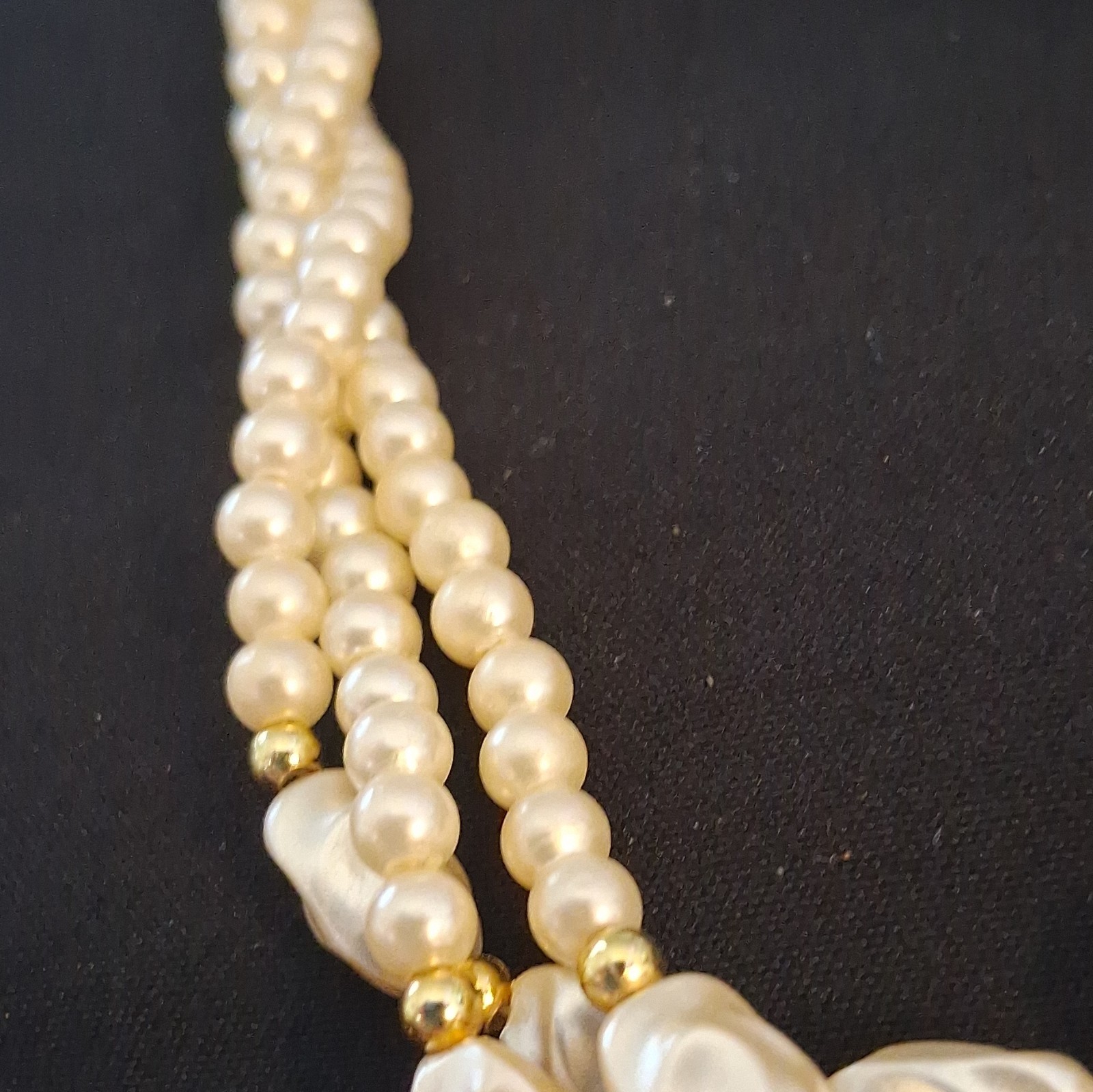 Multi-Strand White Faux Pearl Beaded Necklace Baroque Simulated Spring Ring