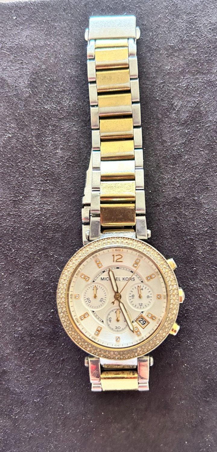 Michael Kors Parker Two-Tone Chronograph Watch MK5626 Crystal Bezel Read