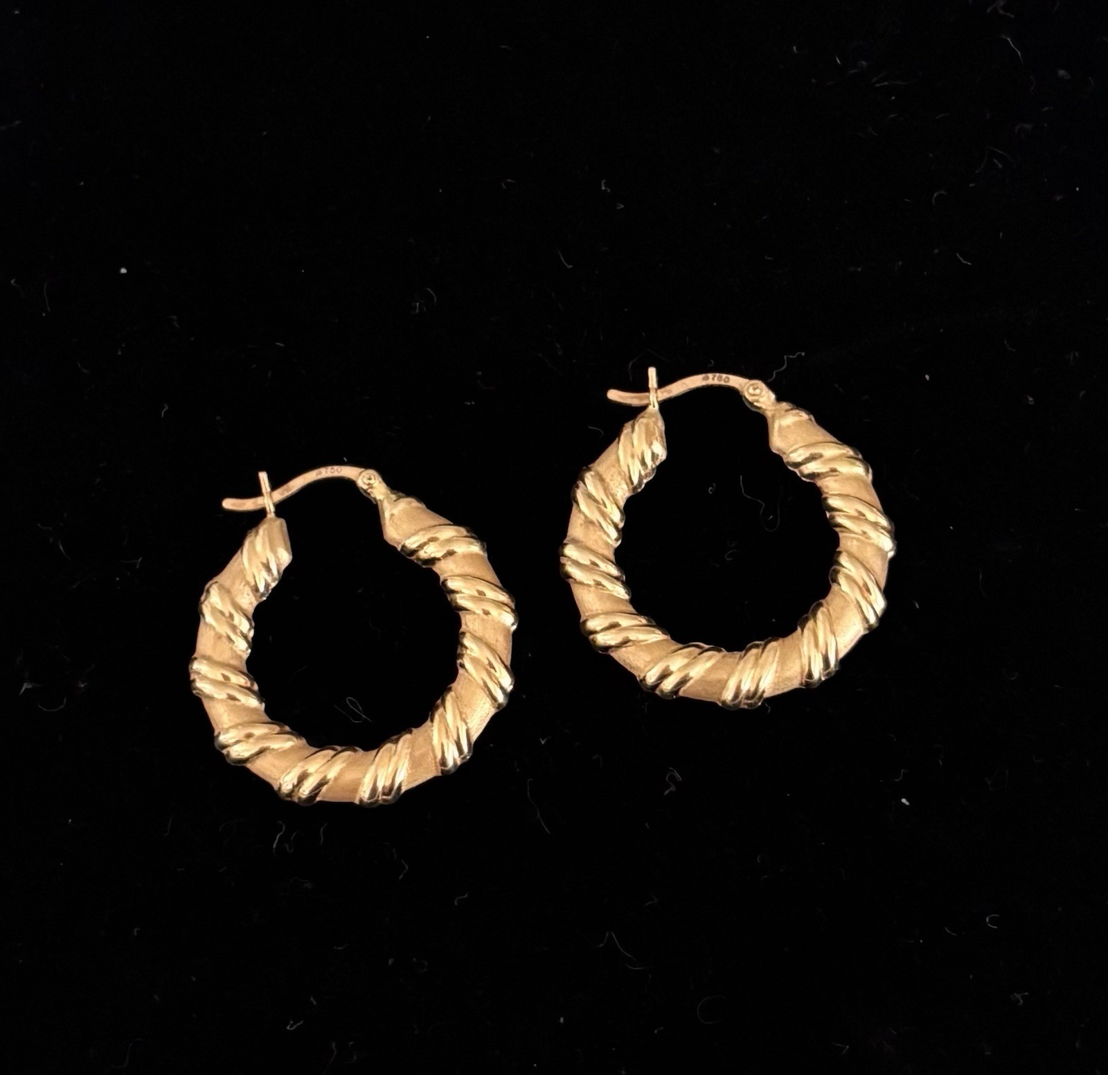 18K Gold Bamboo Style Twisted Hoop, Yellow Gold Hollow Ribbon Hoop Earrings