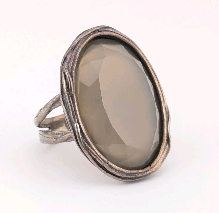 Vintage Sterling Silver Ring PZ Israel 925 Paz Creations Gray Agate Size 7