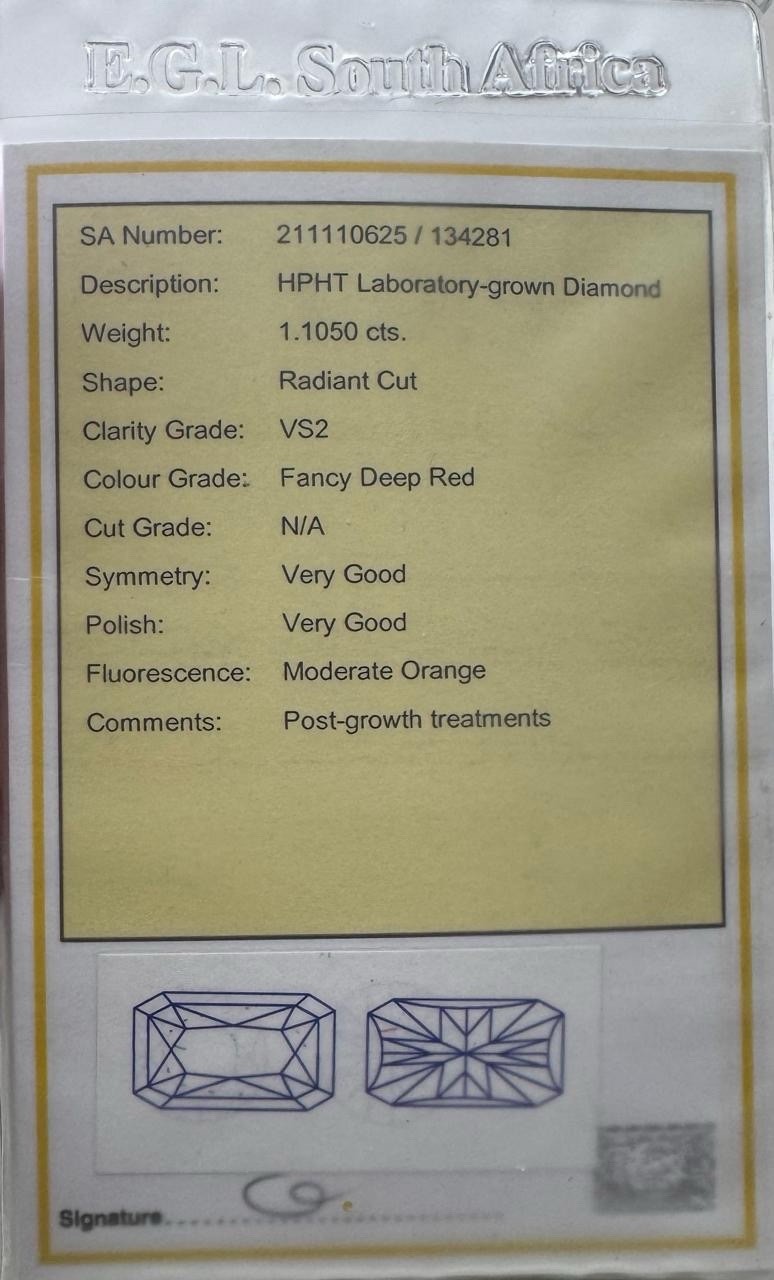 Diamond Fancy Red Lab Grown 1.105ct