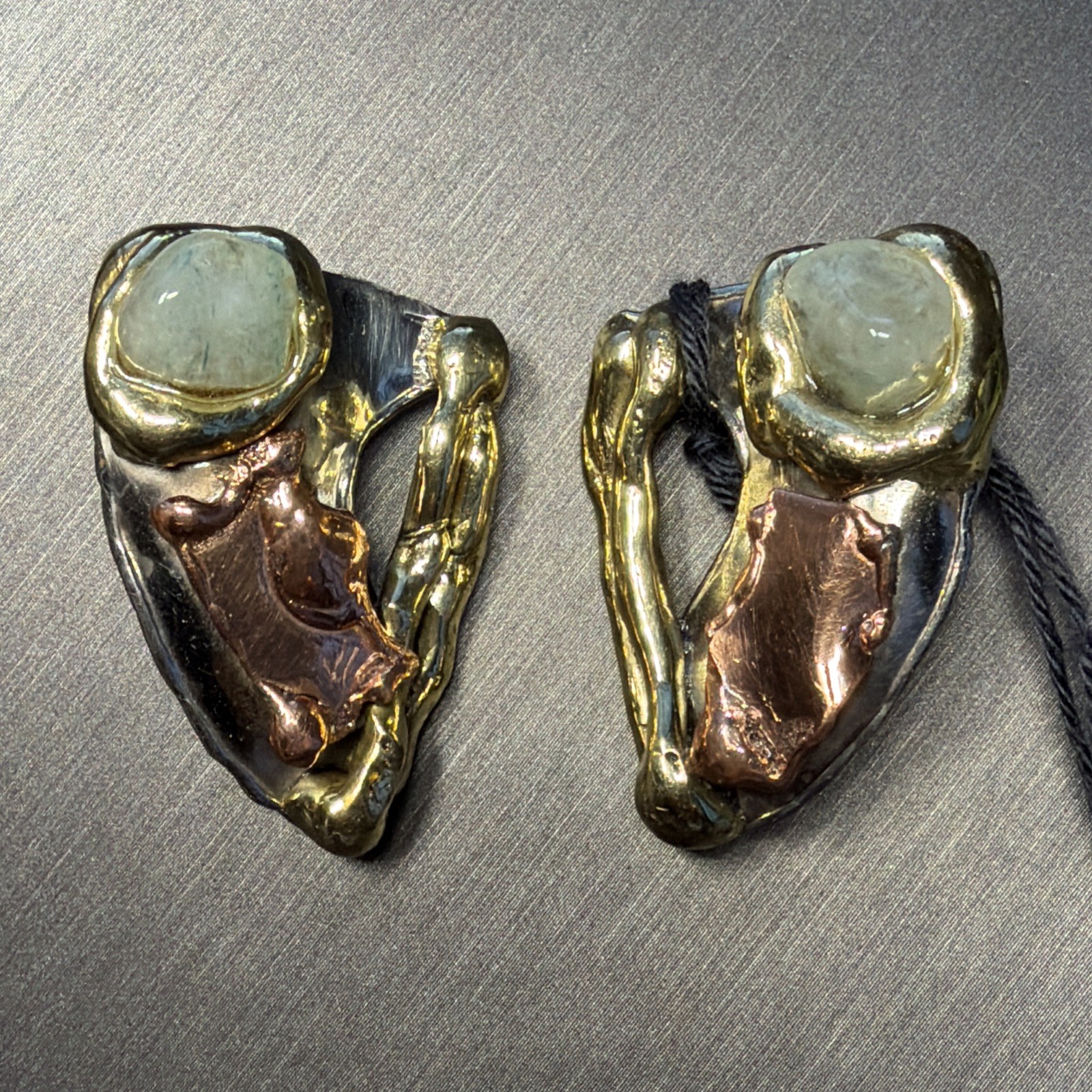 Vintage Modernist Earrings Signed George Gabriel Q Green Quartz Artisan Unique