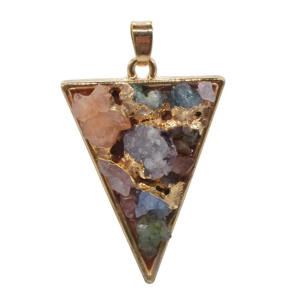 Geometric Colorful Nature Stone Necklace Tear Drop Crystal Pendant for Women Men