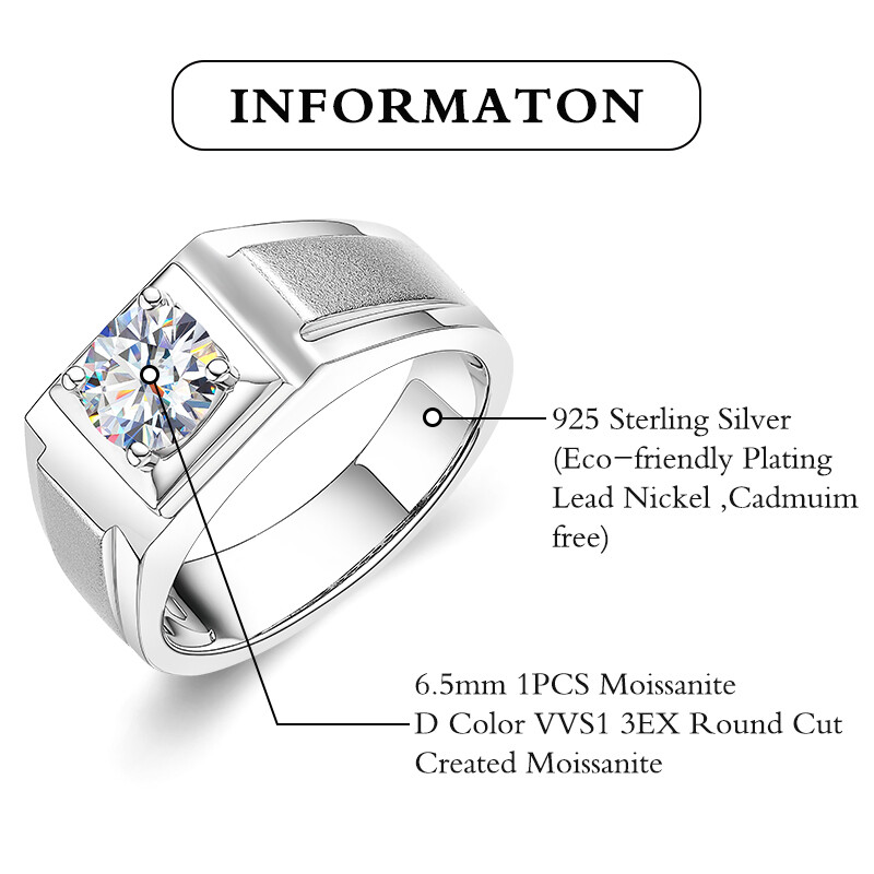 1.0 Carat Multicolor Round Moissanite Ring 925 Silver Men’s Engagement Band Gift