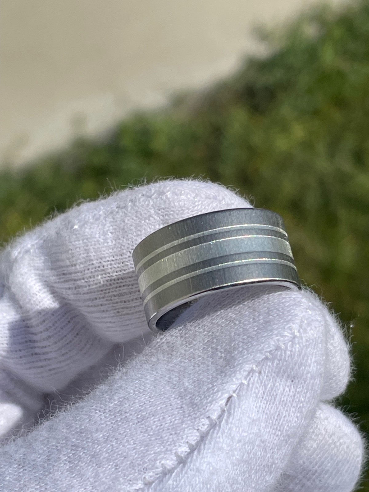 10mm Titanium with Silver Inlay Stripes, Made to Order, Wide Widths, Ring Jewelr