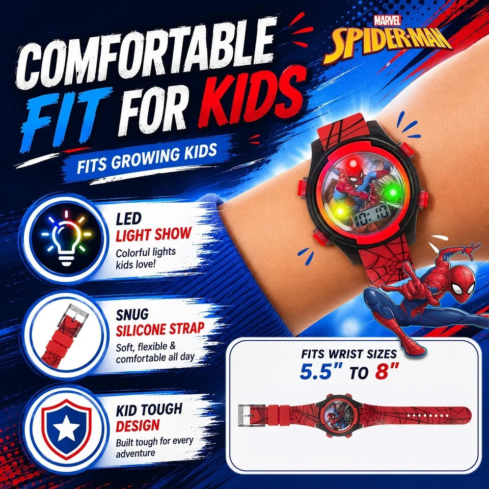 Accutime Marvel Spider-Man Digital Watch for Kids – Spiderman:Red, Red /Black