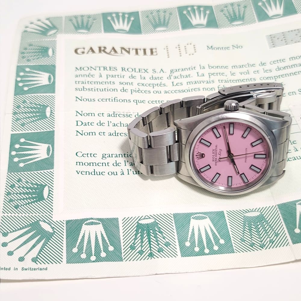 W/Papers 1993 Rolex Air King Precision 34mm Pink Dial Steel Watch 14000