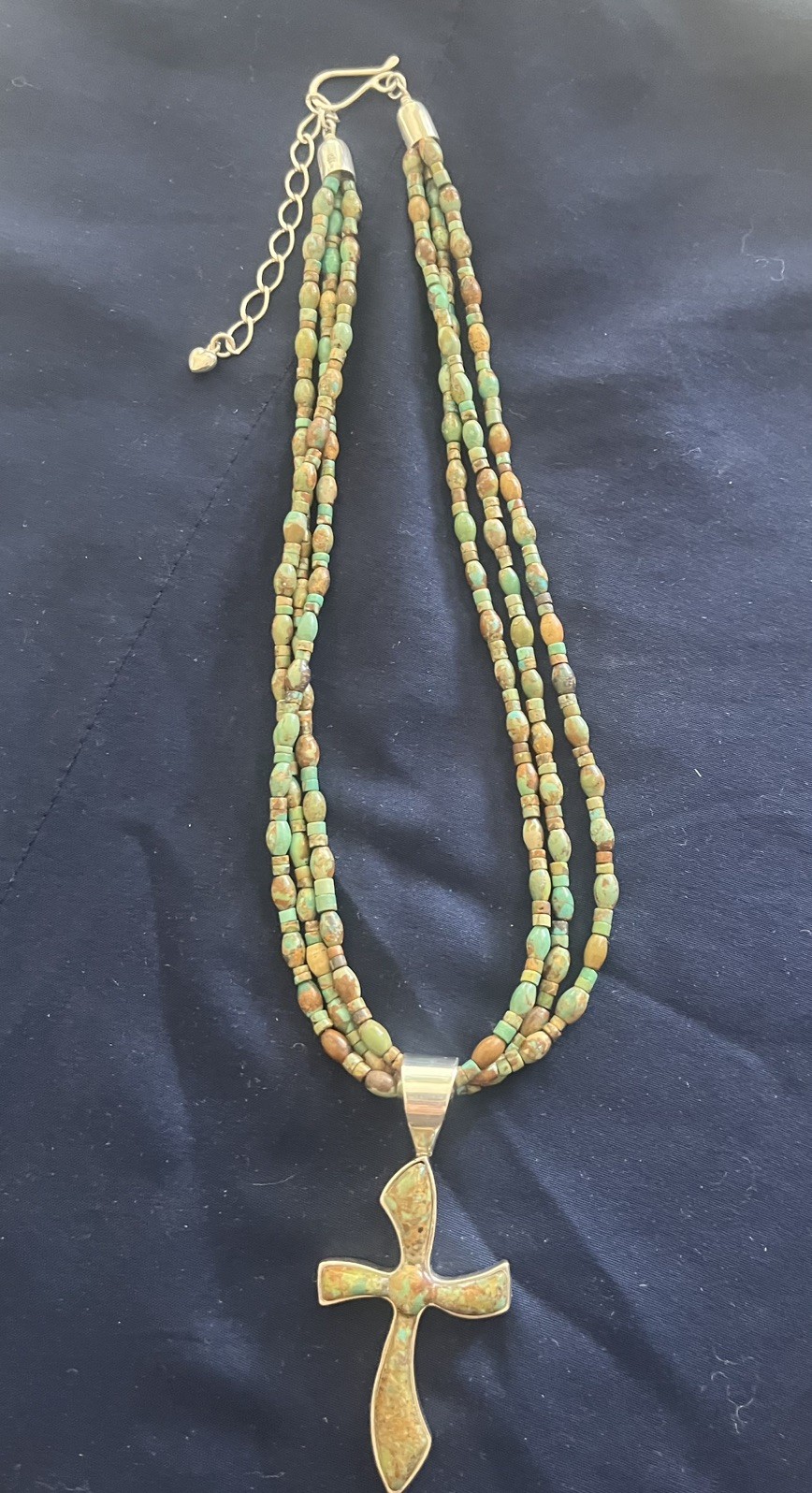 DTR Jay King Sterling Green Brown Turquoise Cross Necklace 16’’ W 3 ‘’ Extender