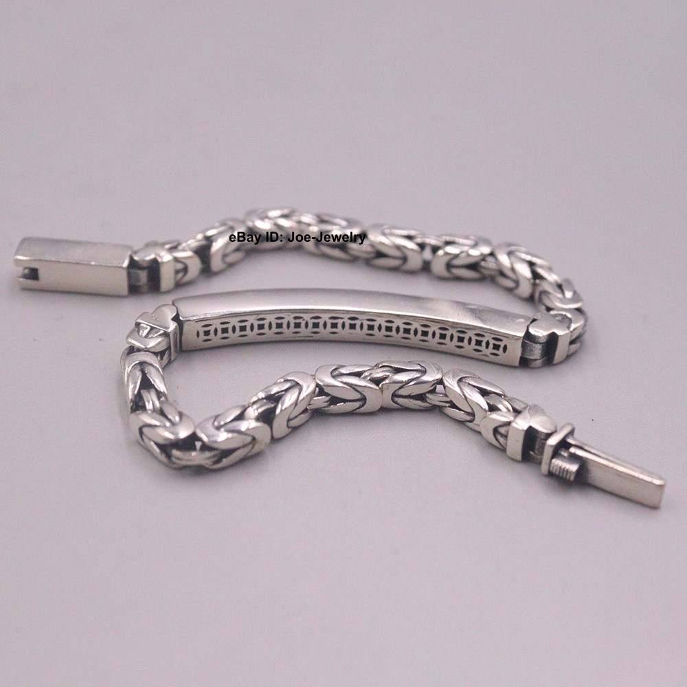 Real 925 Sterling Silver Men’s Bracelet Tube With Byzantine Link Chain 8.26inch