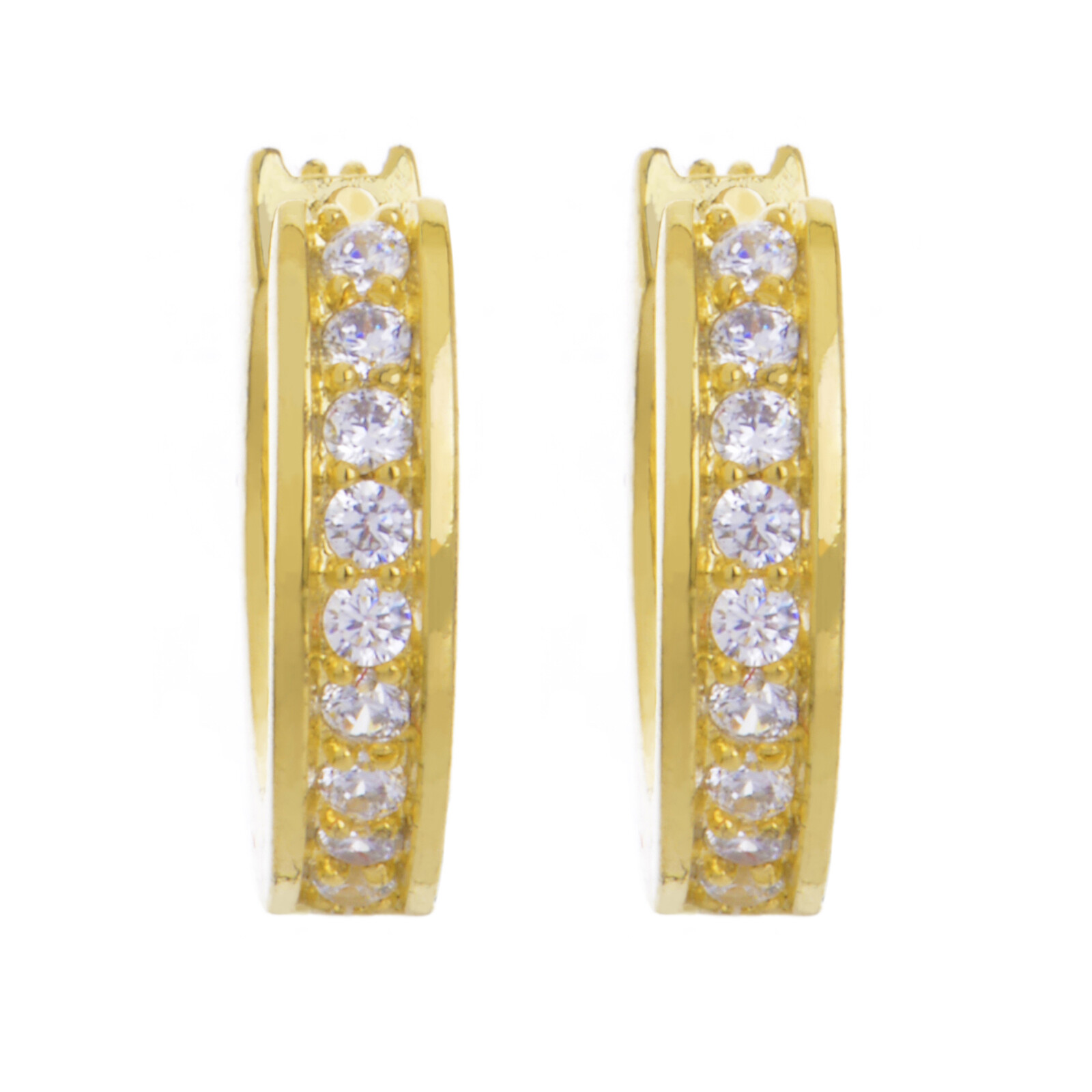 Men’s Women’s Iced Huggie Hoop Hinged Snap 14K Gold Plated Earrings HE 115 G