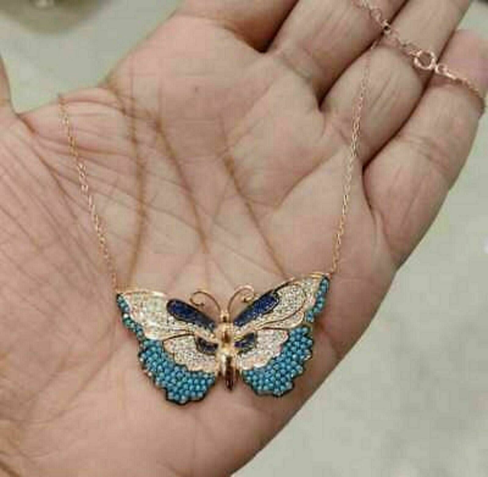 2Ct Round Cut Amethyst Diamond Butterfly Pendant 14K Rose Gold Finish Free Chain