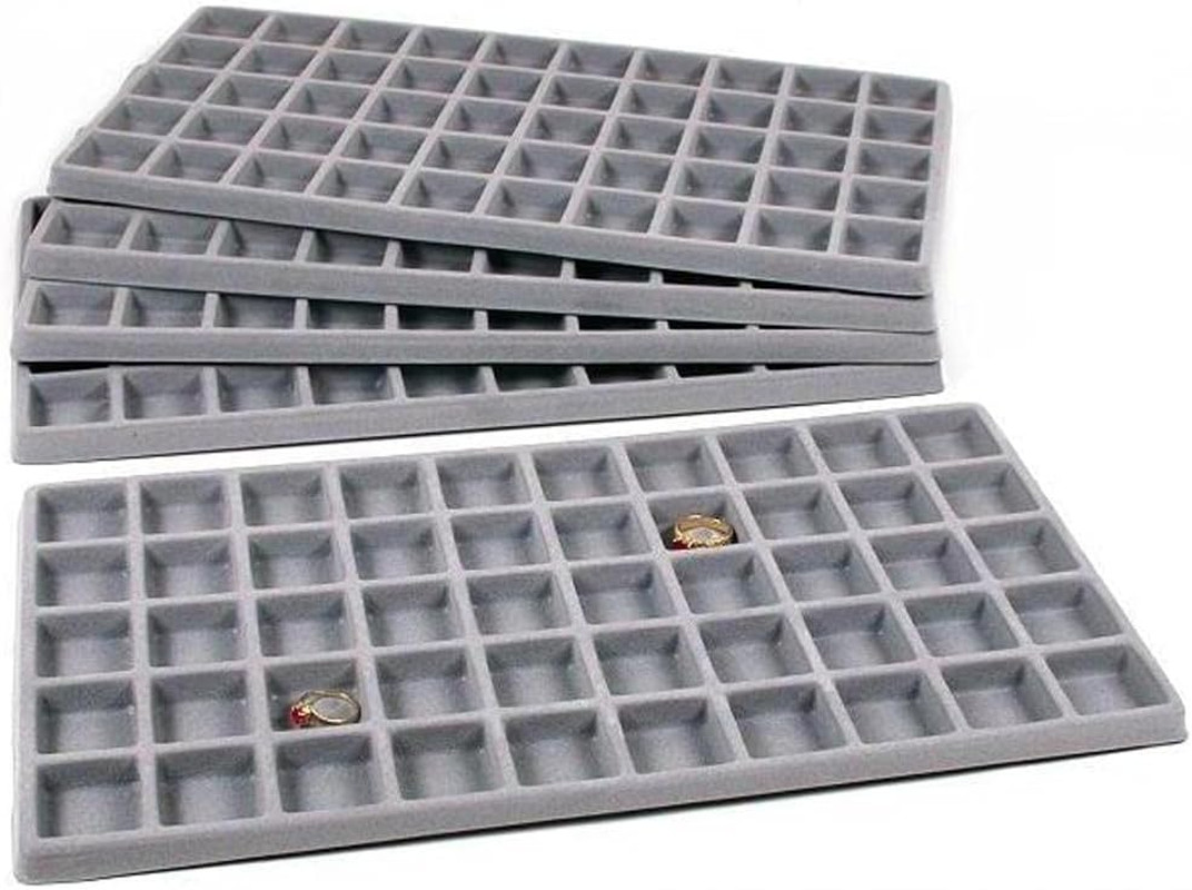 5 Gray 50 Slot Pendant Jewelry Showcase Display Tray Inserts, Each Compartment M