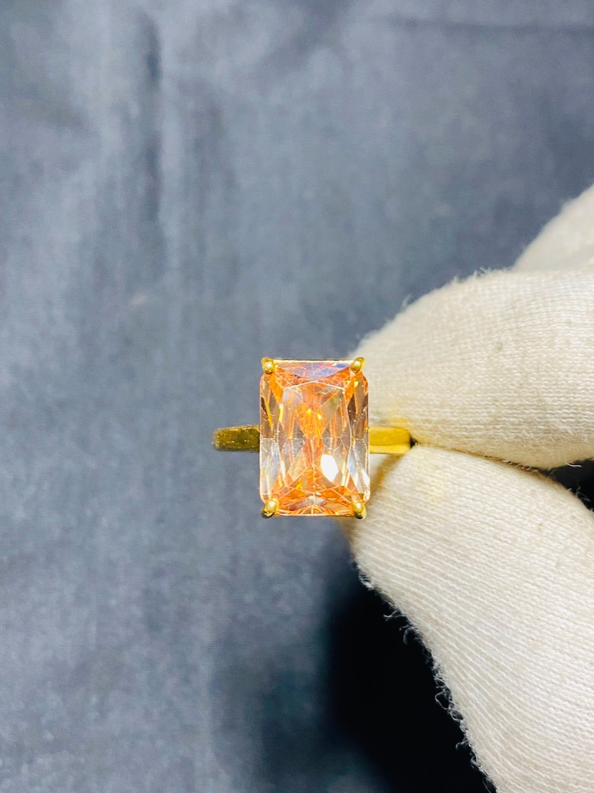 Gold Vermeil Emerald Cut CZ Statement Ring Sterling Silver Peach Solitaire Women