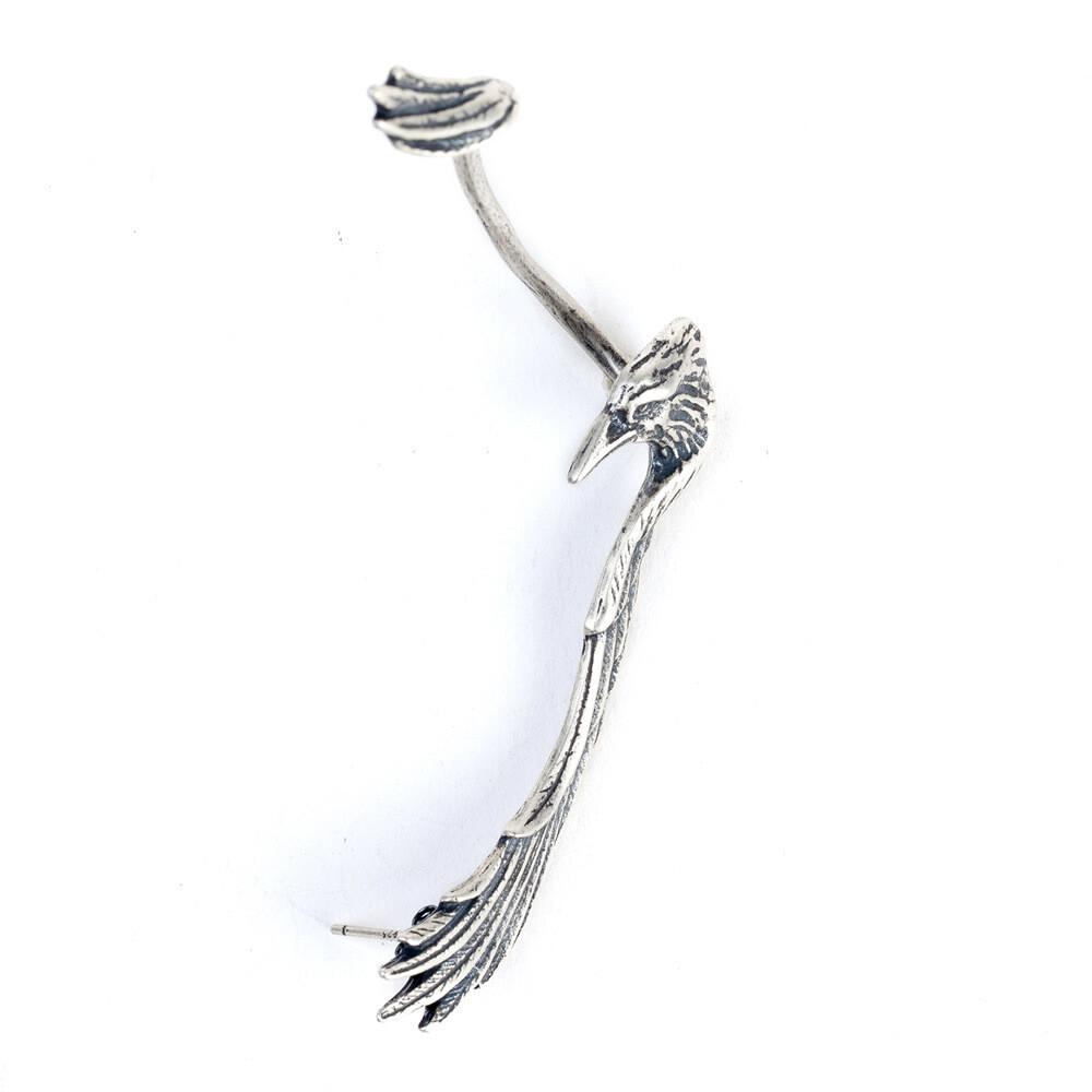 1pc Handmade Left Ear Crow Shaped Ear Cuff Earrings Made S925 Sterling Silver