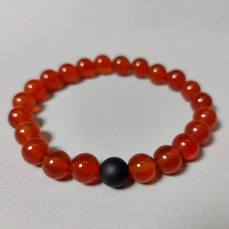 A++ Dainty Black & Red Onyx Smooth Round Gemstone Beaded Cupels Bracelets 6-8”