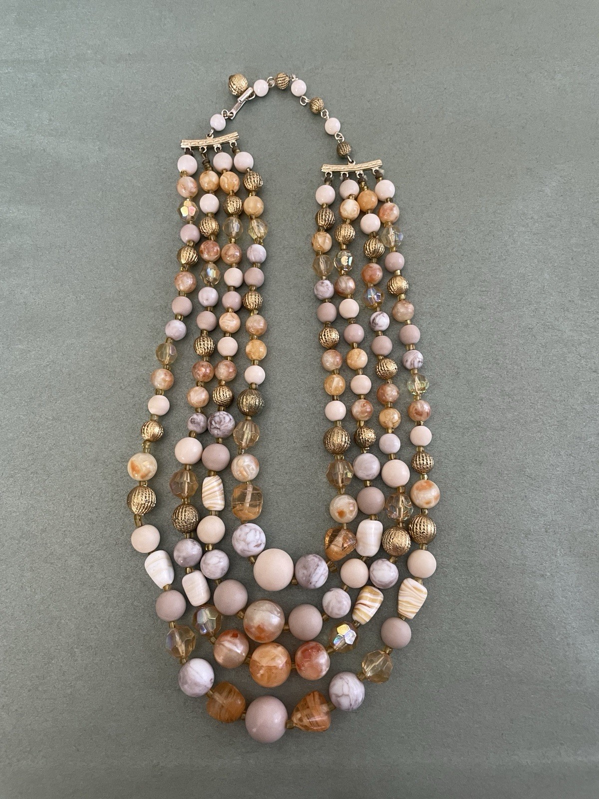 Vintage Multi-Strand Beaded Statement Necklace Multicolor Hook 9 in.